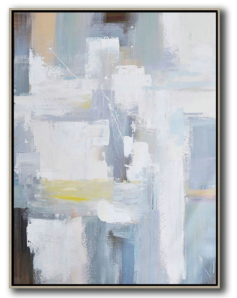 Large Abstract Painting On Canvas,Vertical Palette Knife Contemporary Art,Original Abstract Painting Canvas Art,White,Grey,Brown,Yellow.Etc